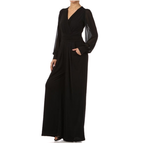 SALE !!! Black Wide Leg Palazzo Jumpsuit - Picture 4 of 6